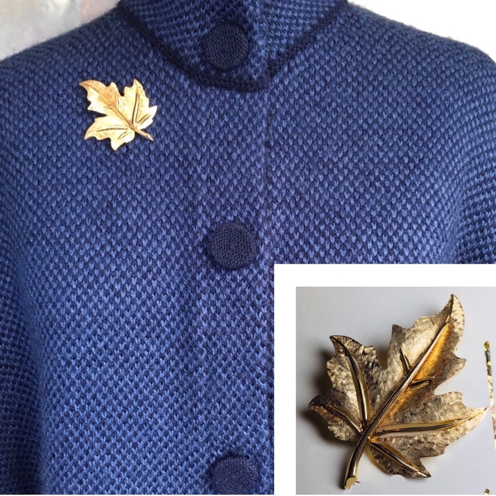 Vintage Stamped & Numbered Boucher Oak Leaf Brooch Gold Plated Metal